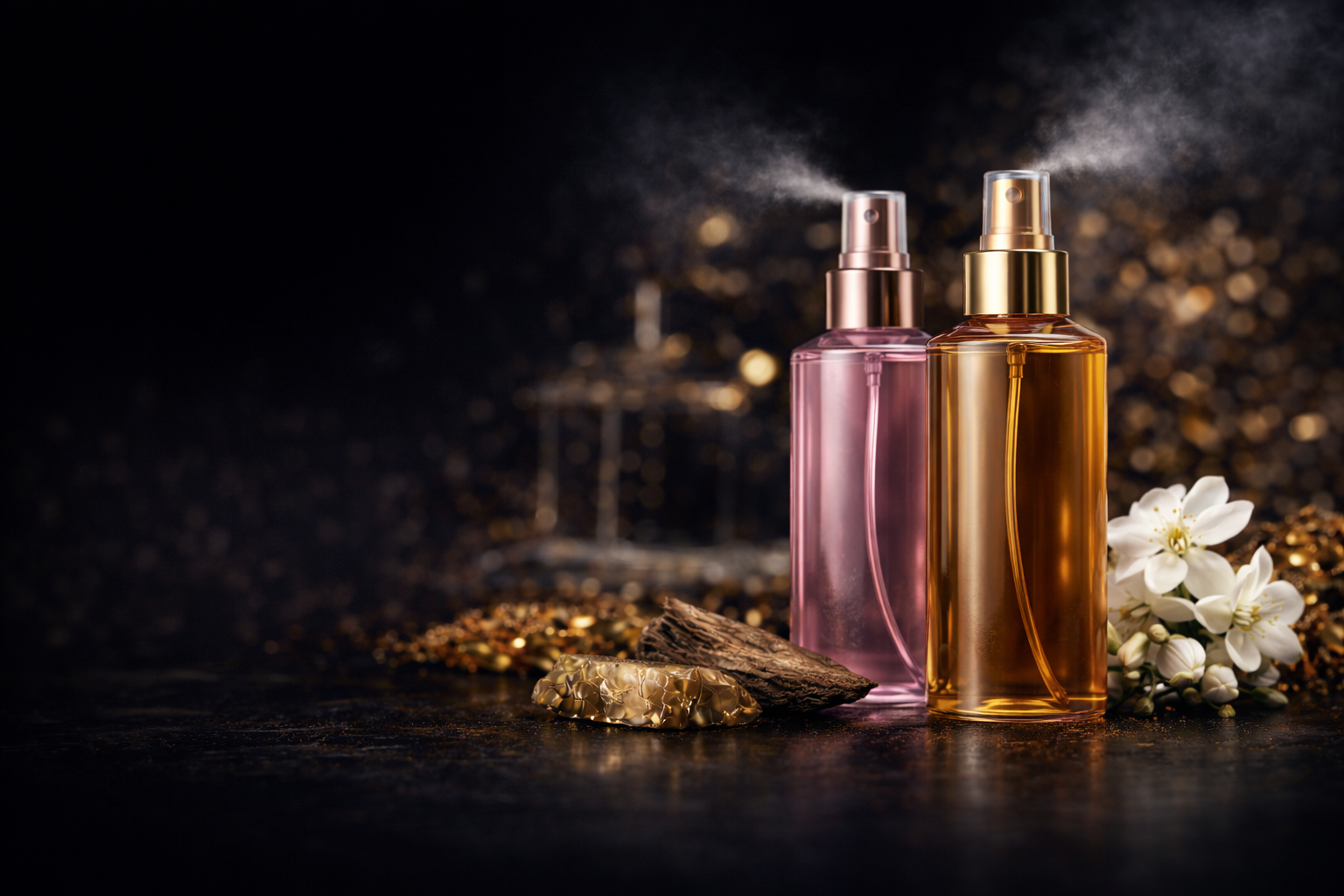 Luxury perfume bottles for men and women with floral and woody fragrance notes
